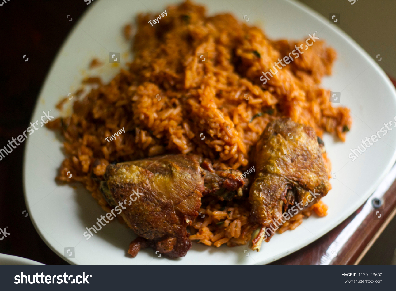 Nigerian Food Plate Jollof Rice Chicken Stock Photo 1130123600 ...