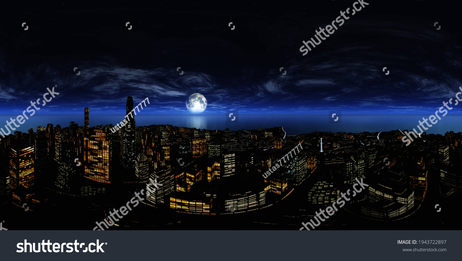 Night City Hdri Equidistant Projection Spherical Stock Illustration ...