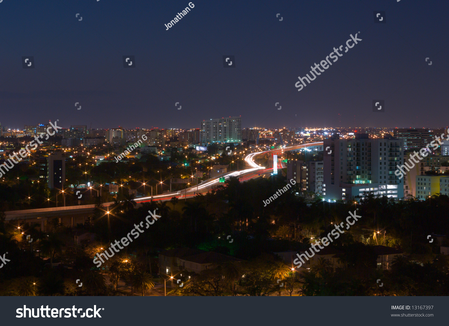 Night Highway Traffic At Southern End Of Us Route 95 In Miami Stock ...