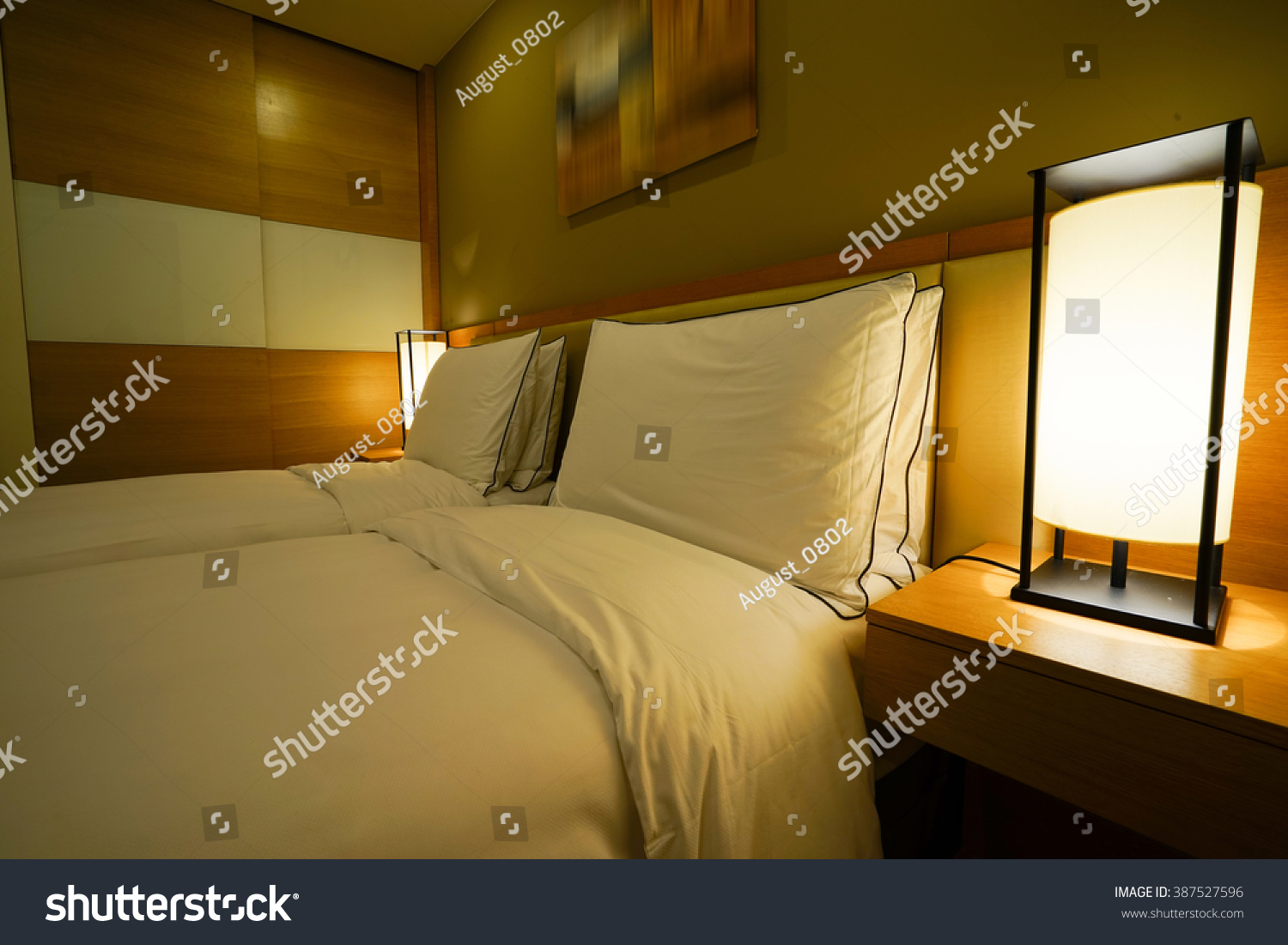 Night Scene Luxury Hotel Room Nightstand Stock Photo 387527596