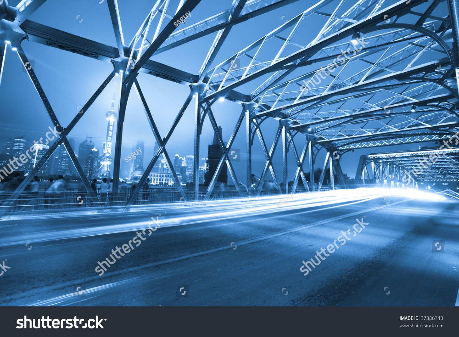 Night Traffic Lights Inside Of The Garden Bridge Of Shanghai China ...