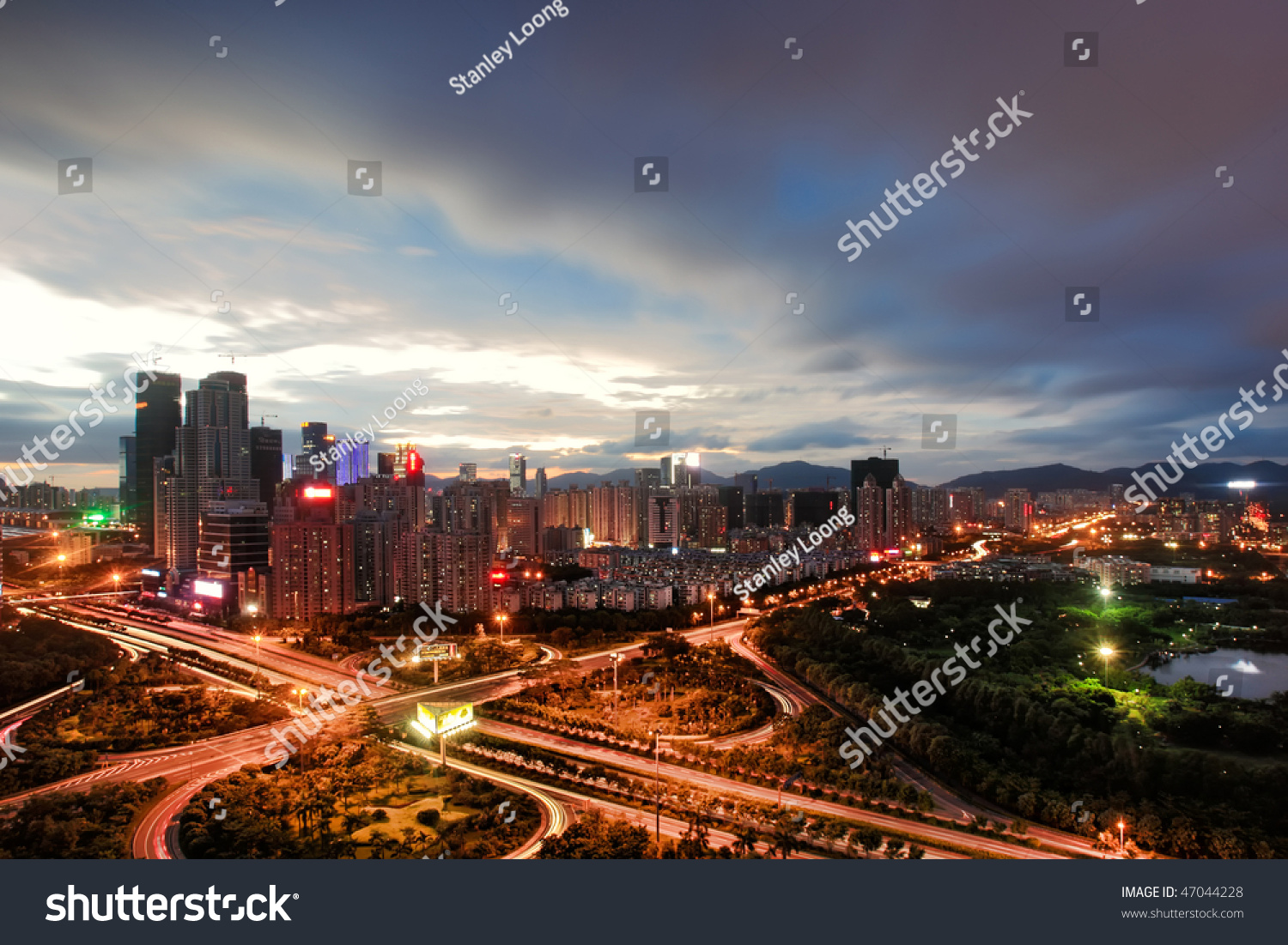 Night View Of City Landscape In Shenzhen China Stock Photo 47044228 ...