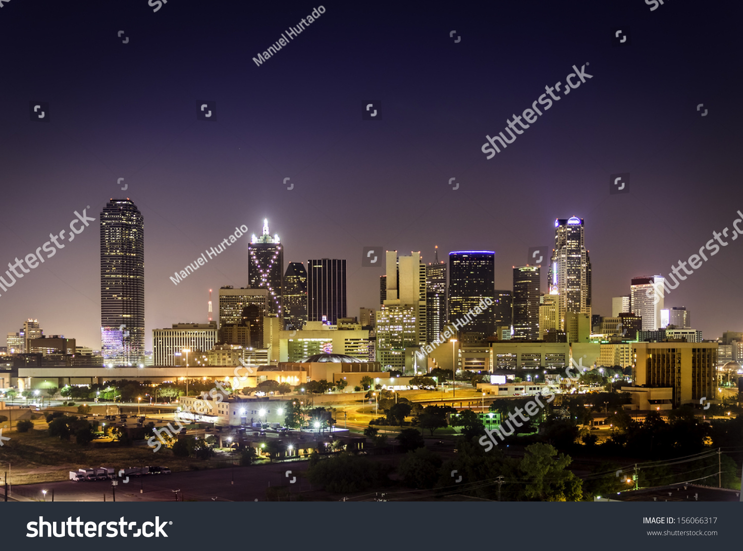 Night View Of Dallas Skyline Stock Photo 156066317 : Shutterstock