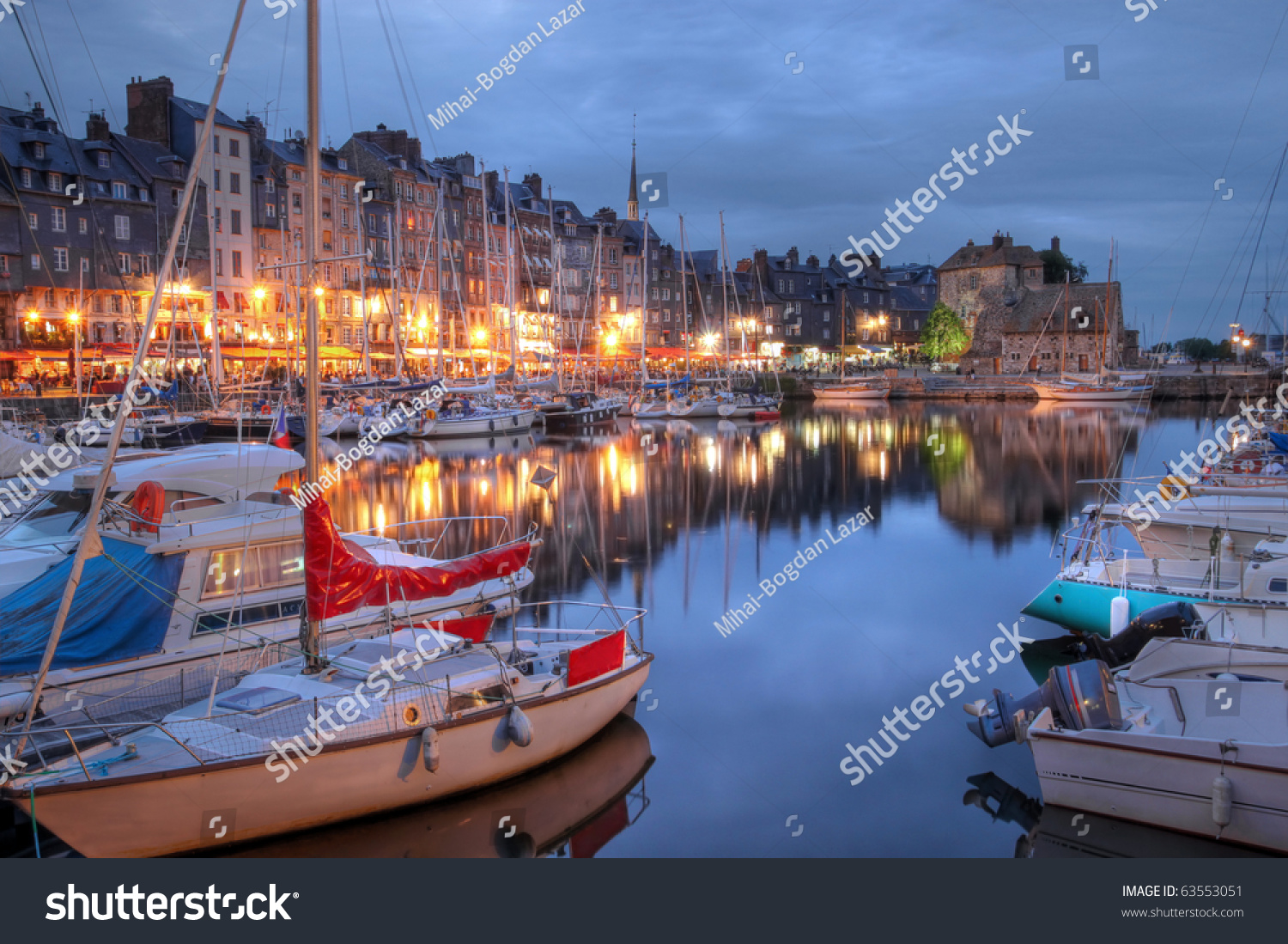 Nightscape Of The Old Harbor In Honfleur, France (02) Stock Photo ...