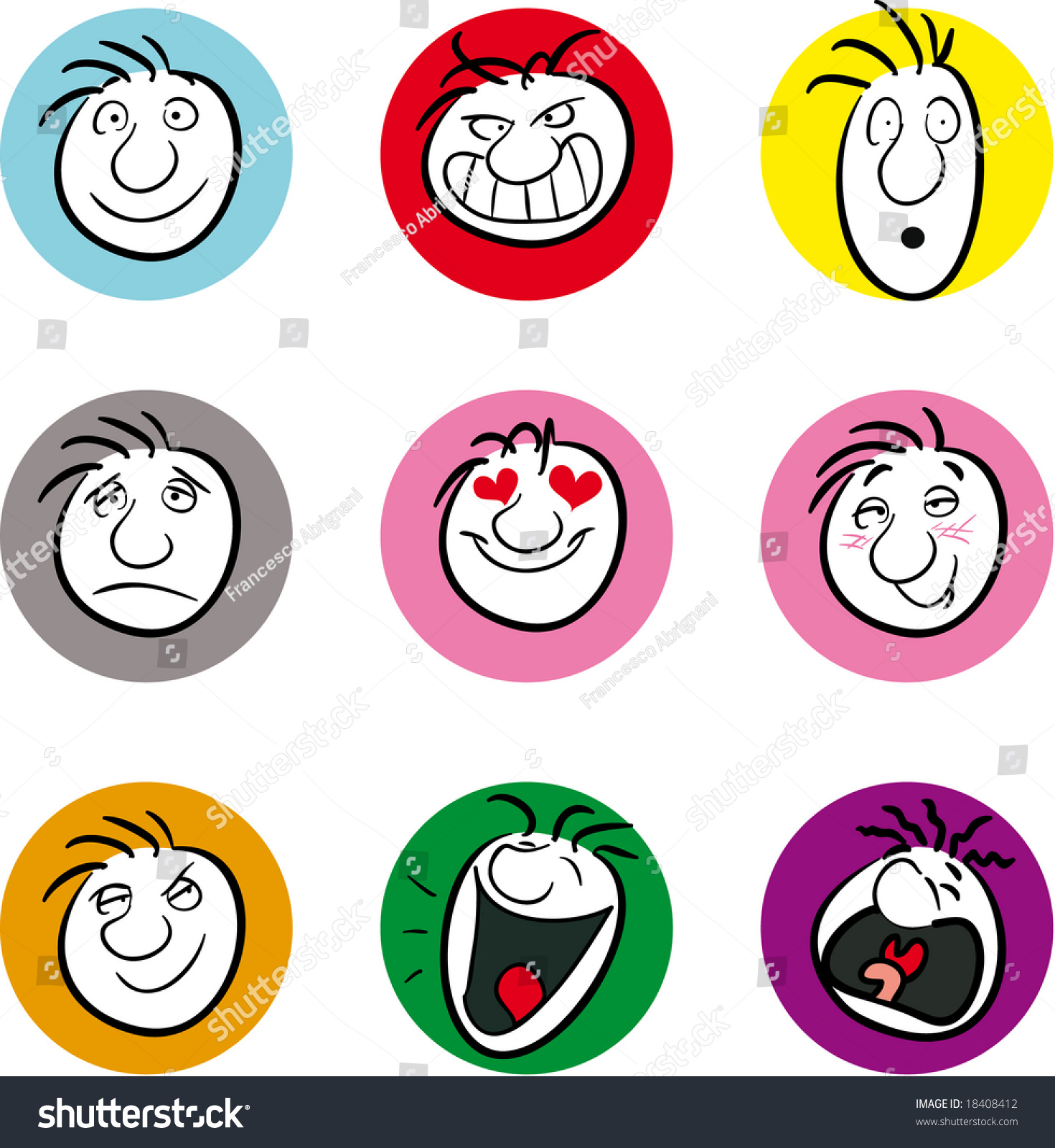 Nine Illustrations Showing Different Emotions Moods Stock Illustration ...