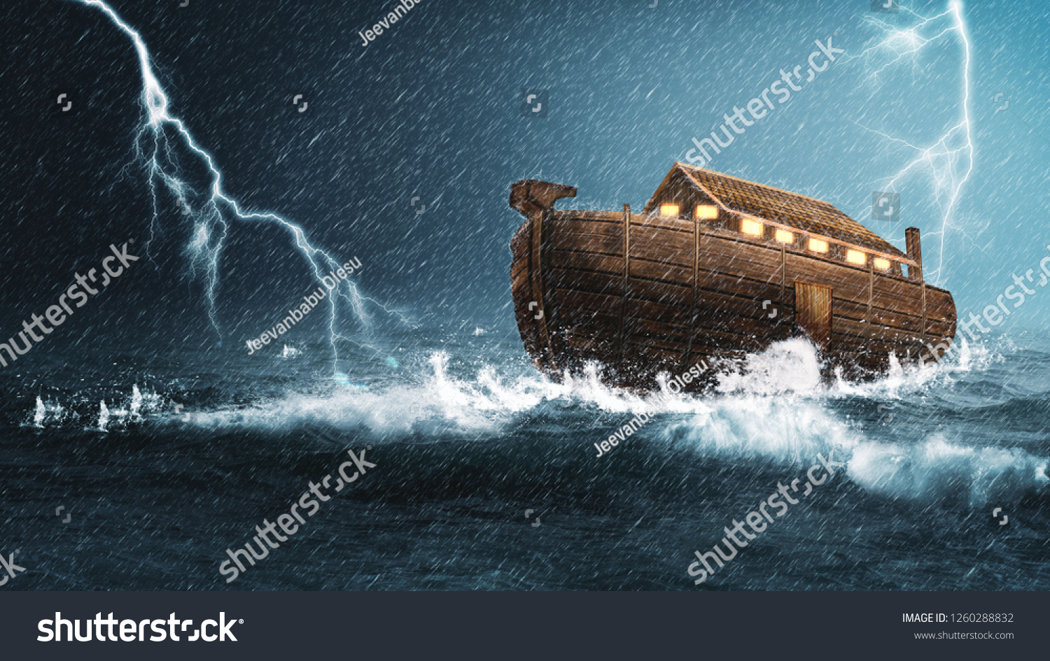 雨や雷雨の中 ノアの箱舟3d のイラスト素材