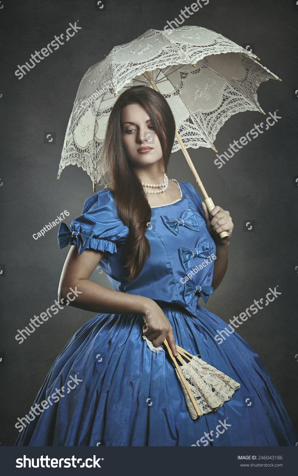 Noble Beautiful Woman Posing Umbrella Fan Stock Photo 246043186 ...