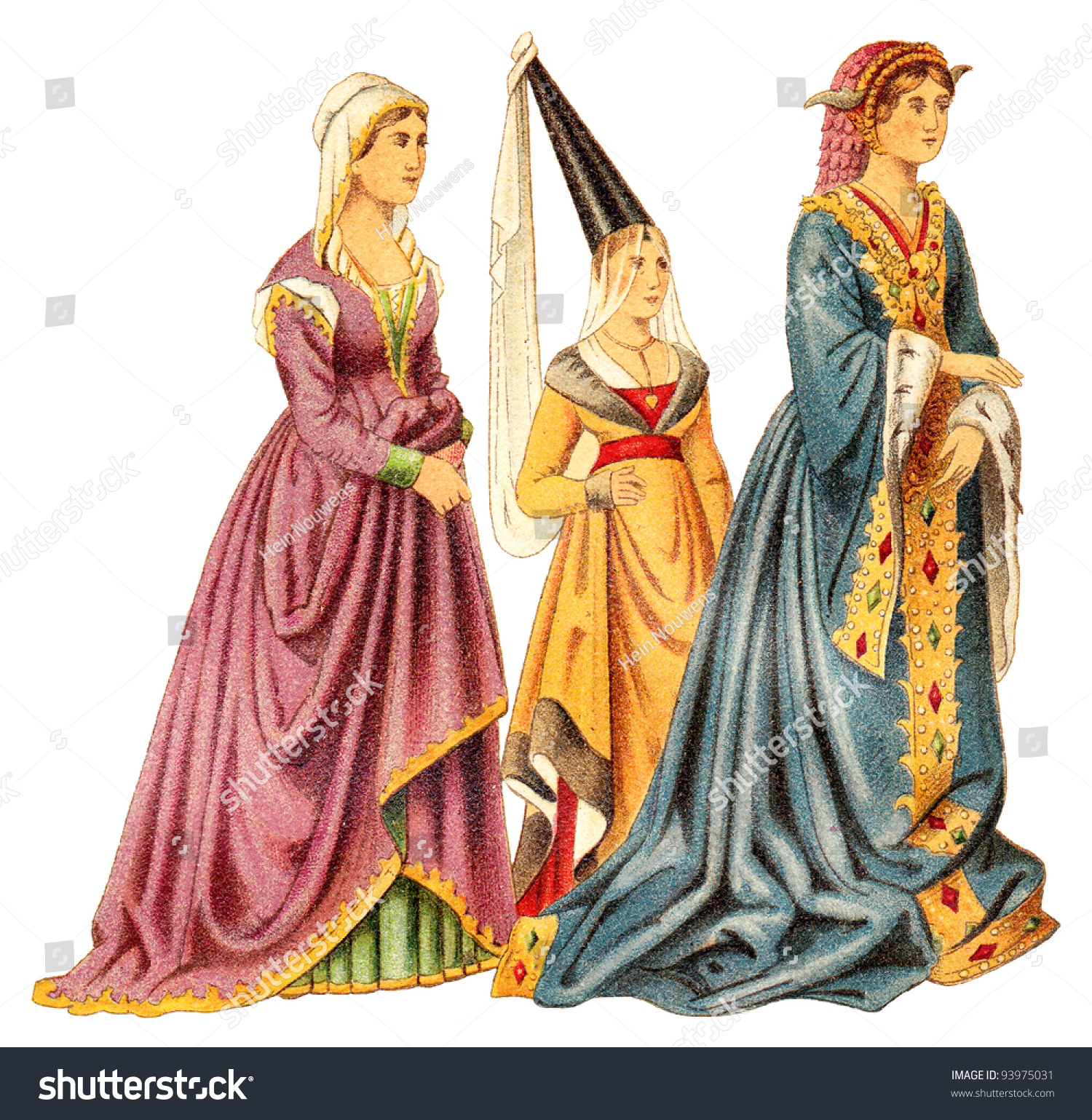 Noblewomans (Late Middle Ages) / Vintage Illustration From Meyers ...
