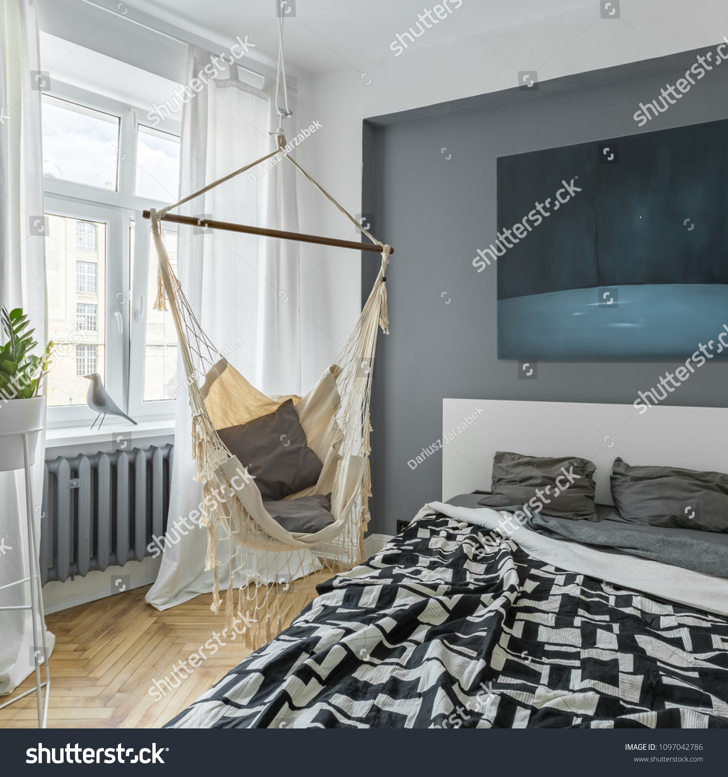 Nordic Bedroom Double Bed Hammock Modern Stock Photo Edit
