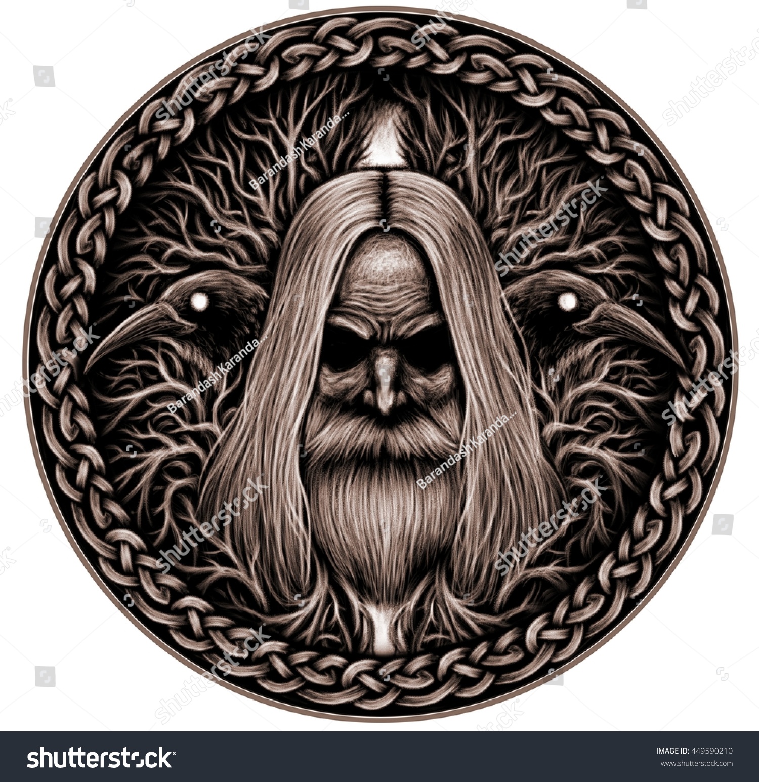 Norse God Odin Crows Old Tree Stock Illustration 449590210 Shutterstock