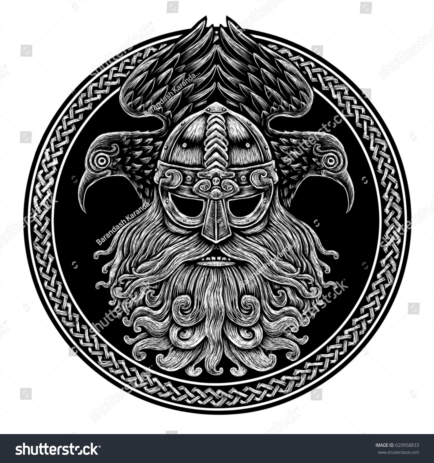 Norse God Odin Crows Graphic Illustration Stock Illustration 620958833 ...