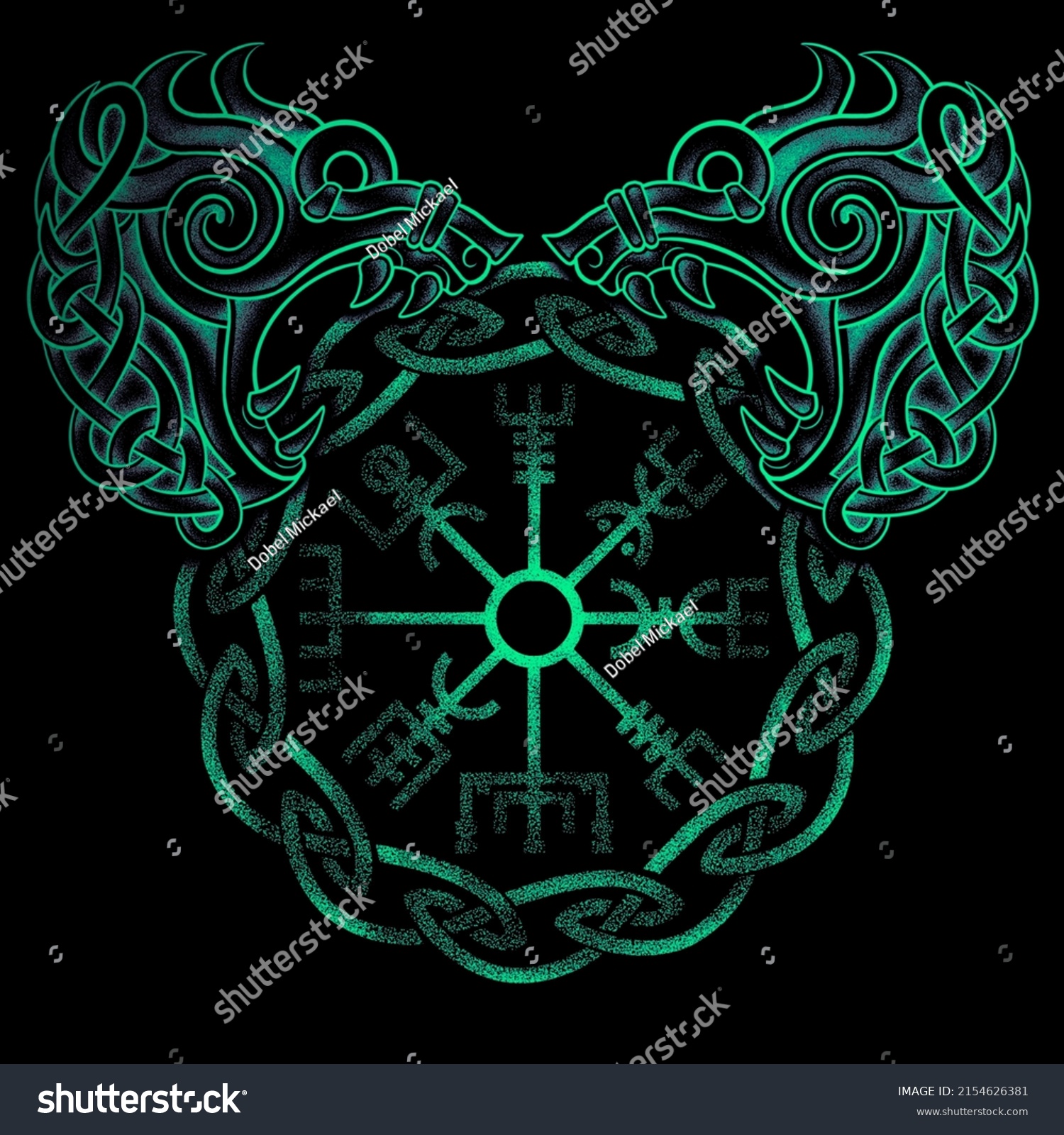 Norse Symbol Viking Fenrir Vegvisir Dotwork Stock Illustration ...