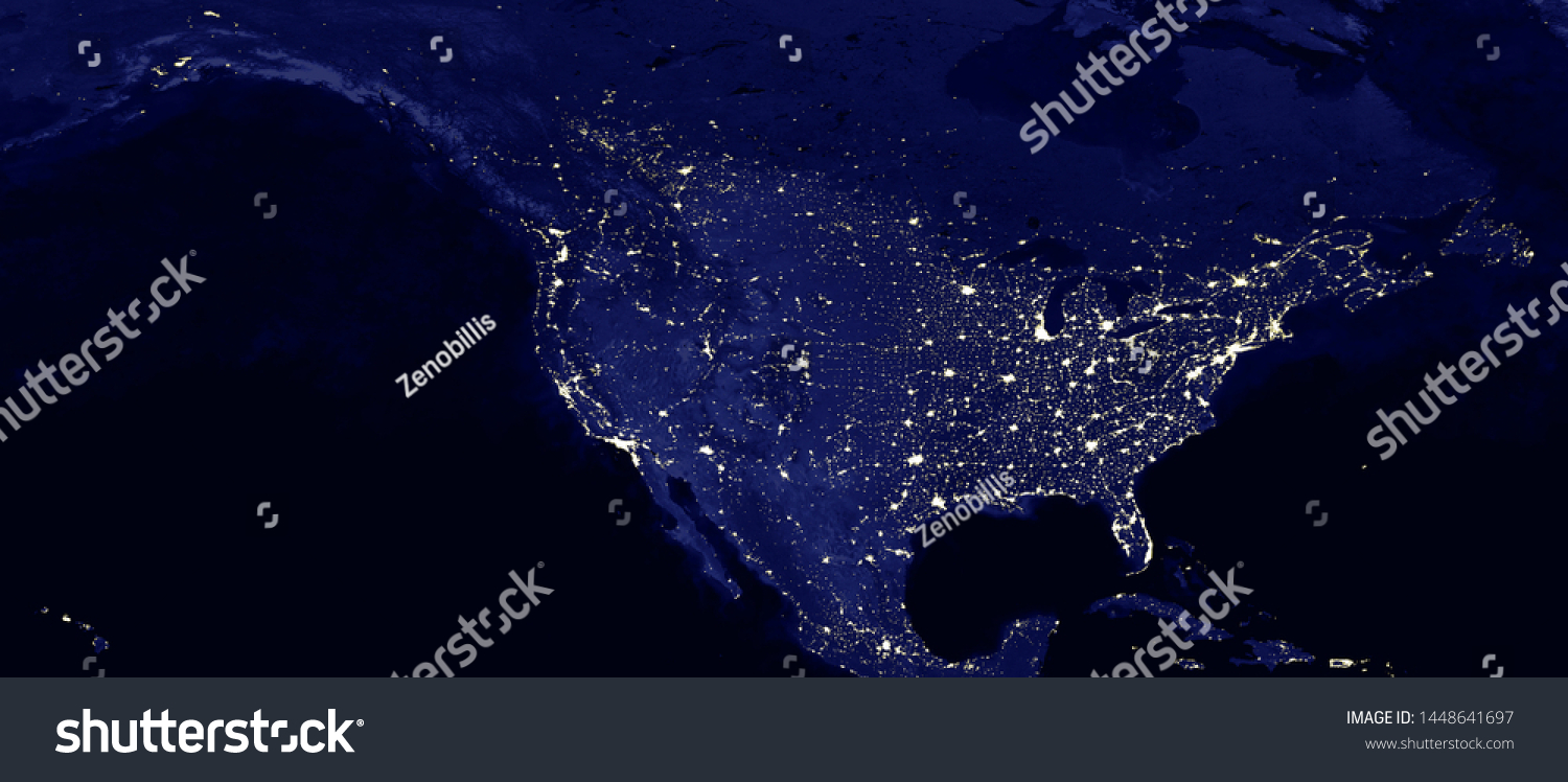 North American Continent Electric Lights Map Stock Illustration