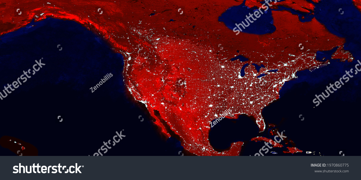 North American Continent Electric Lights Map Stock Illustration