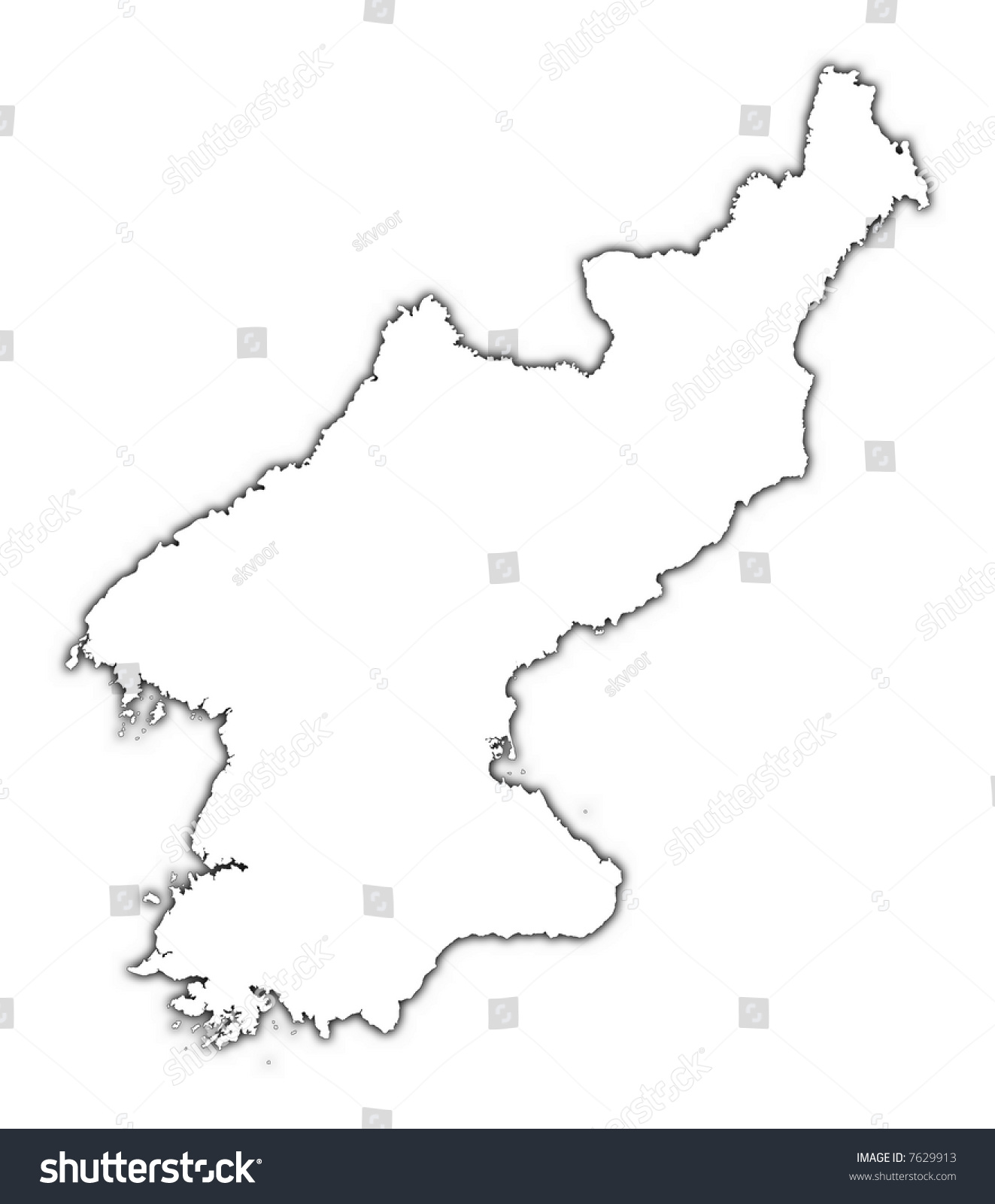 North Korea Outline Map With Shadow. Detailed, Mercator Projection ...