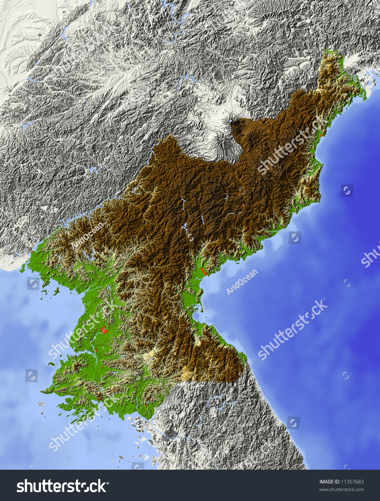 North Korea Topographic Map North Korea Shaded Relief Map Major Stock Illustration 11357683 |  Shutterstock