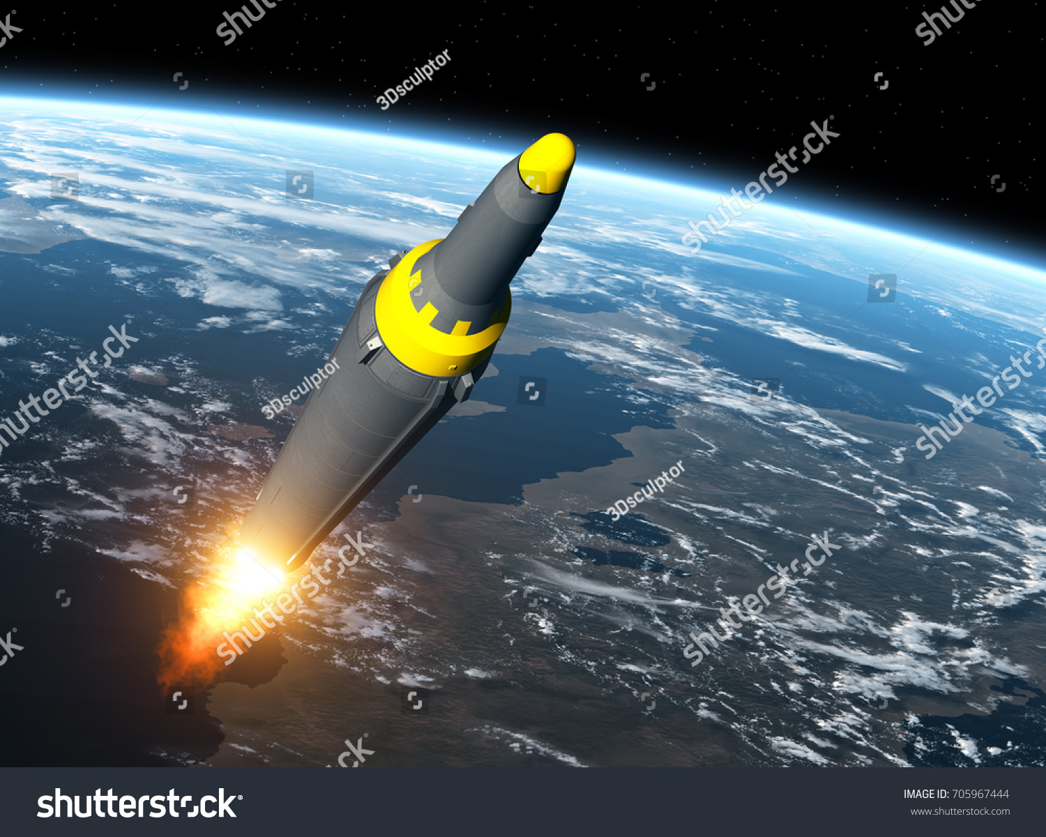 地球の背景に北朝鮮の弾道ミサイル 3dイラスト のイラスト素材