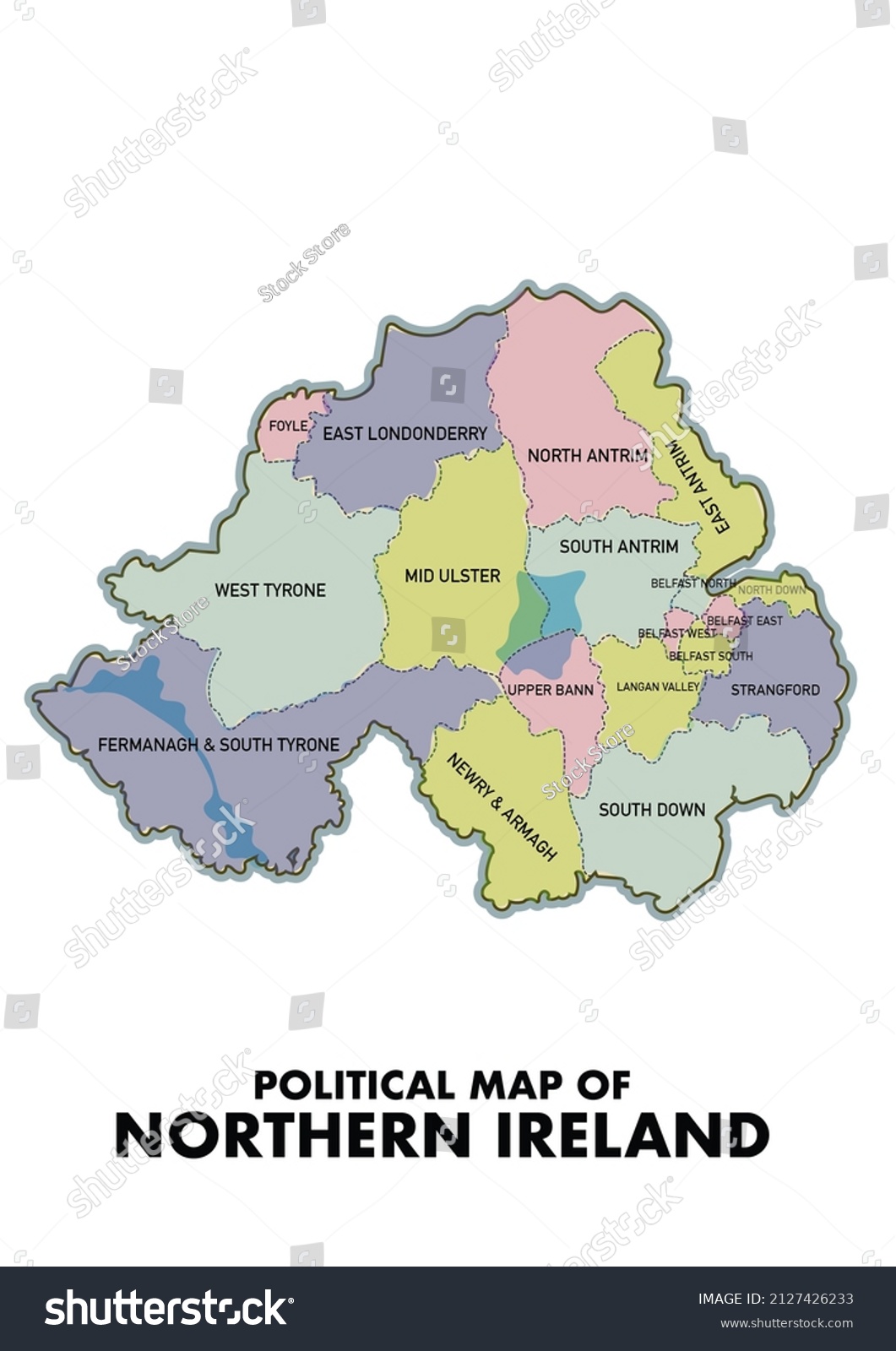 Northern Ireland Political Map Detailed Style Stock Illustration   Stock Photo Northern Ireland Political Map In A Detailed Style 2127426233 