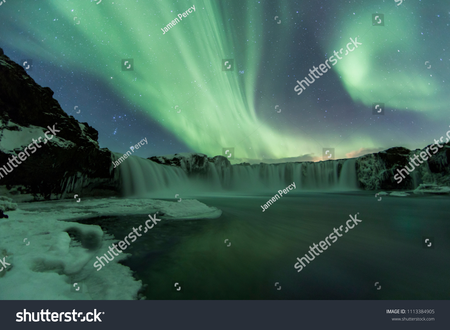 Northern Lights Aurora Borealis Above Godafoss Stock Photo (Edit Now ...