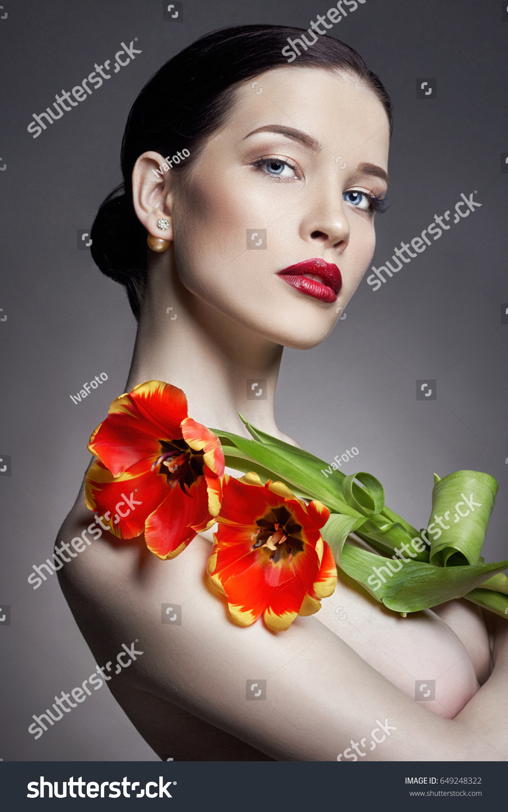 Nude Naked Girl Tulips Flowers Hand Shutterstock