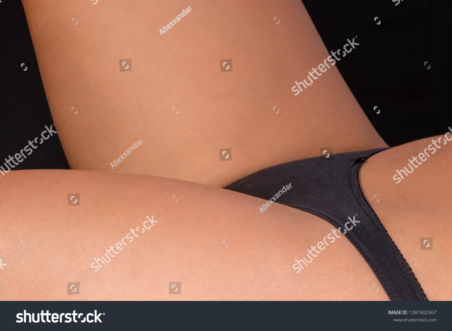 Nude Woman Black Panties Black Underwear Stockfoto