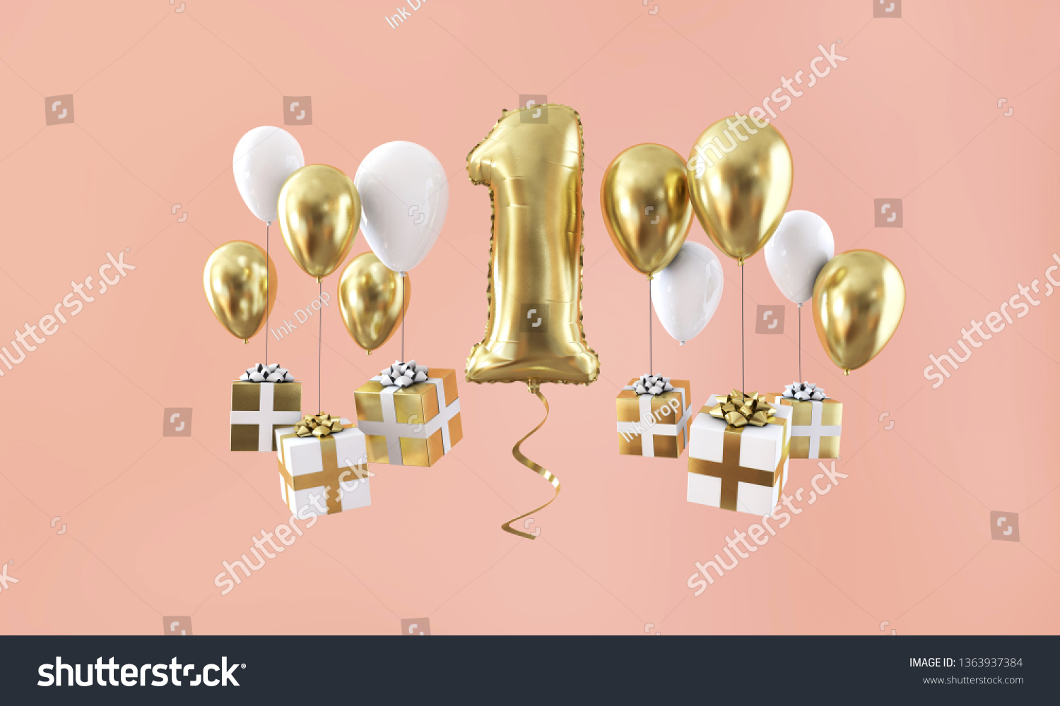 Number 1 Birthday Celebration Gold Balloon Stock Illustration 1363937384