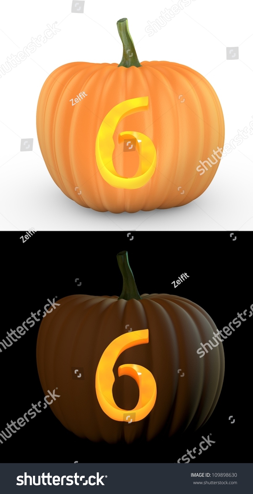 Number 6 Carved On Pumpkin Jack Lantern Isolated On And White ...