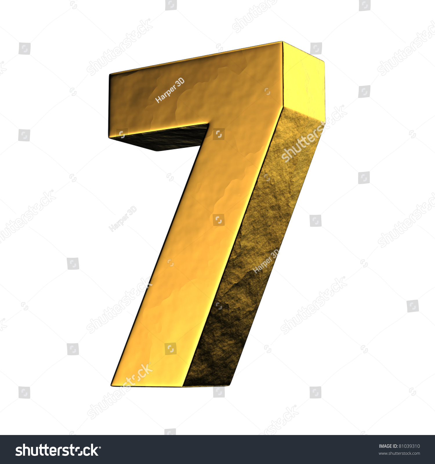 Number 7 From Gold Solid Alphabet. There Is A Clipping Path Stock Photo ...