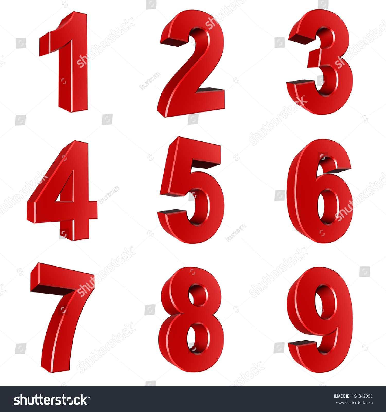 Number From 1 To 9 In Red Over White Background Stock Photo 164842055 ...