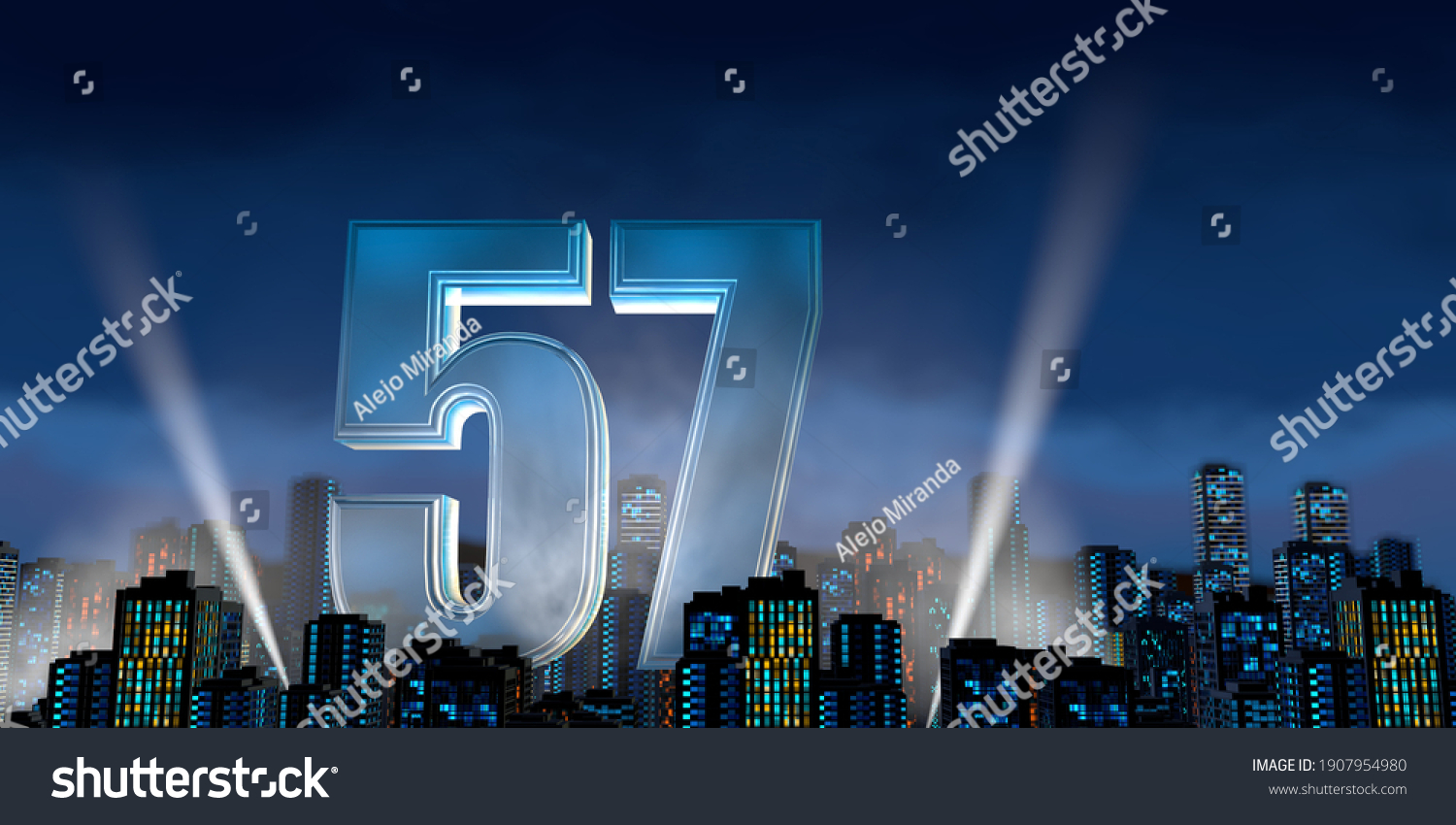 number-57-thick-blue-font-lit-stock-illustration-1907954980