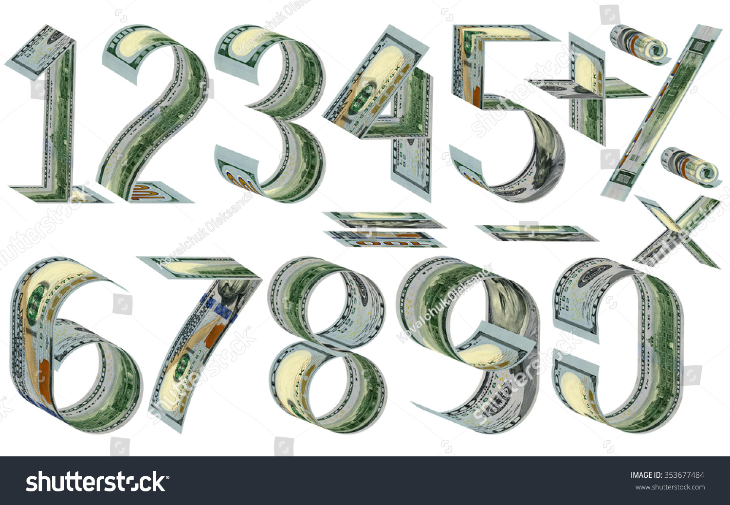 Numbers, Percent And Mathematical Signs From Dollars. Made Of One ...