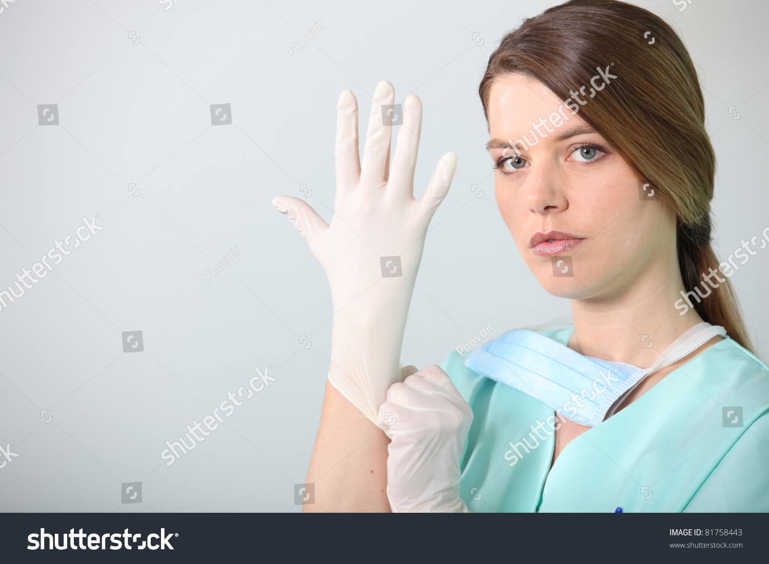 Nurse Putting On Latex Gloves Stock Photo 81758443 : Shutterstock