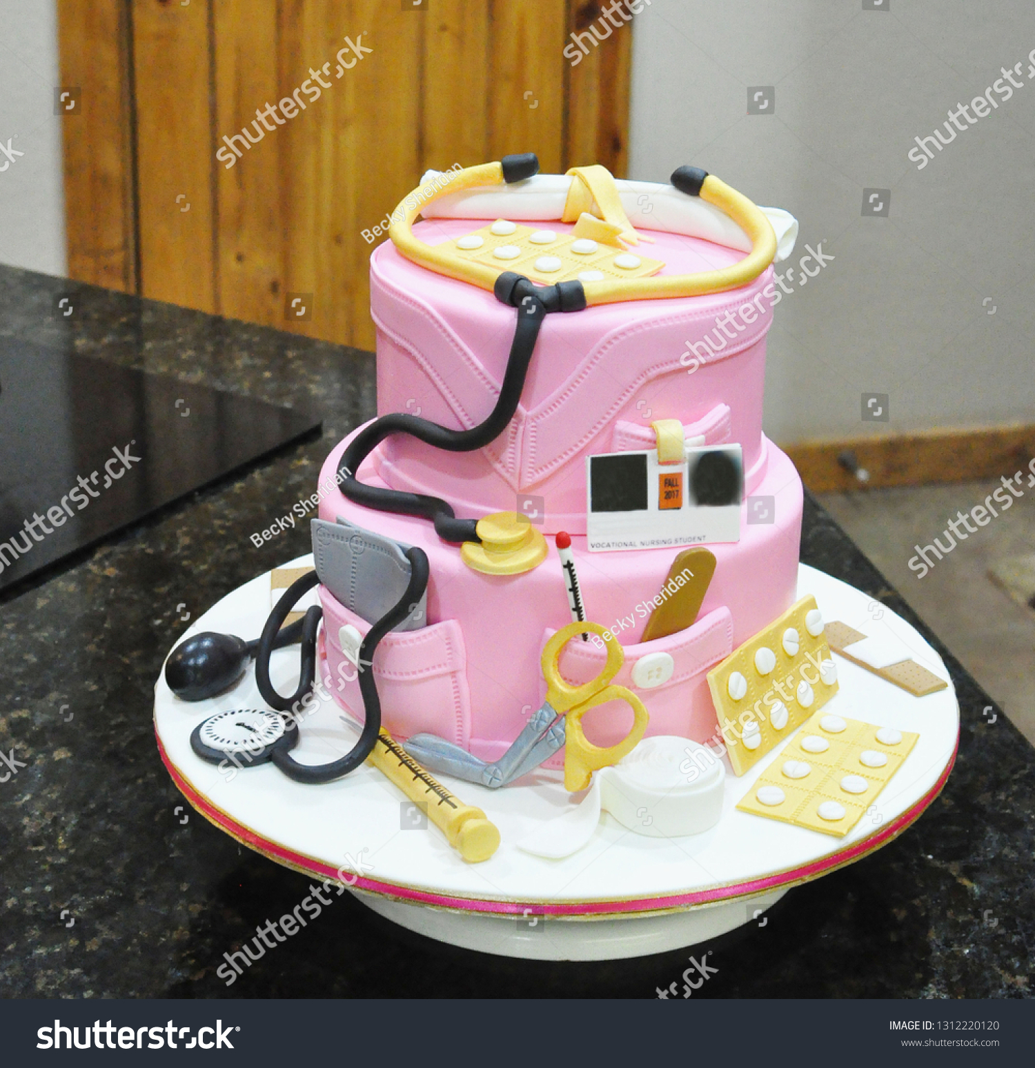 Nurses Graduation Cake Pink Marshmallow Fondant Stock Photo Edit Now 1312220120