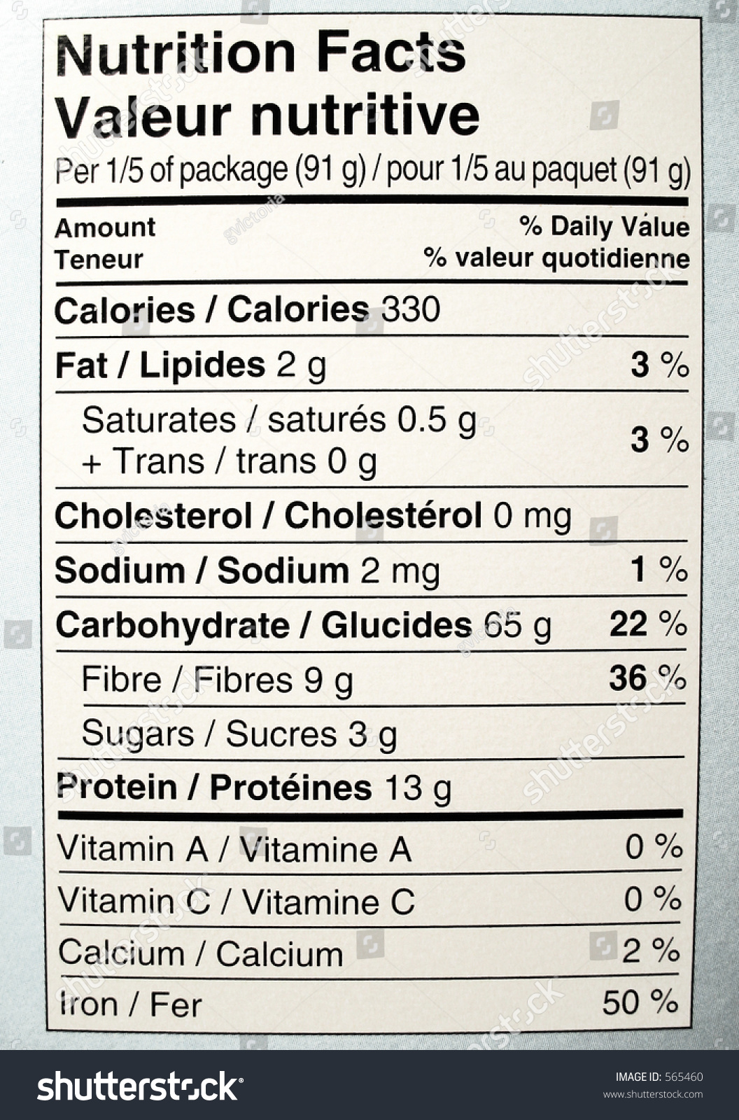 Nutritional Facts Label Side Box Spaghetti Stock Photo 565460