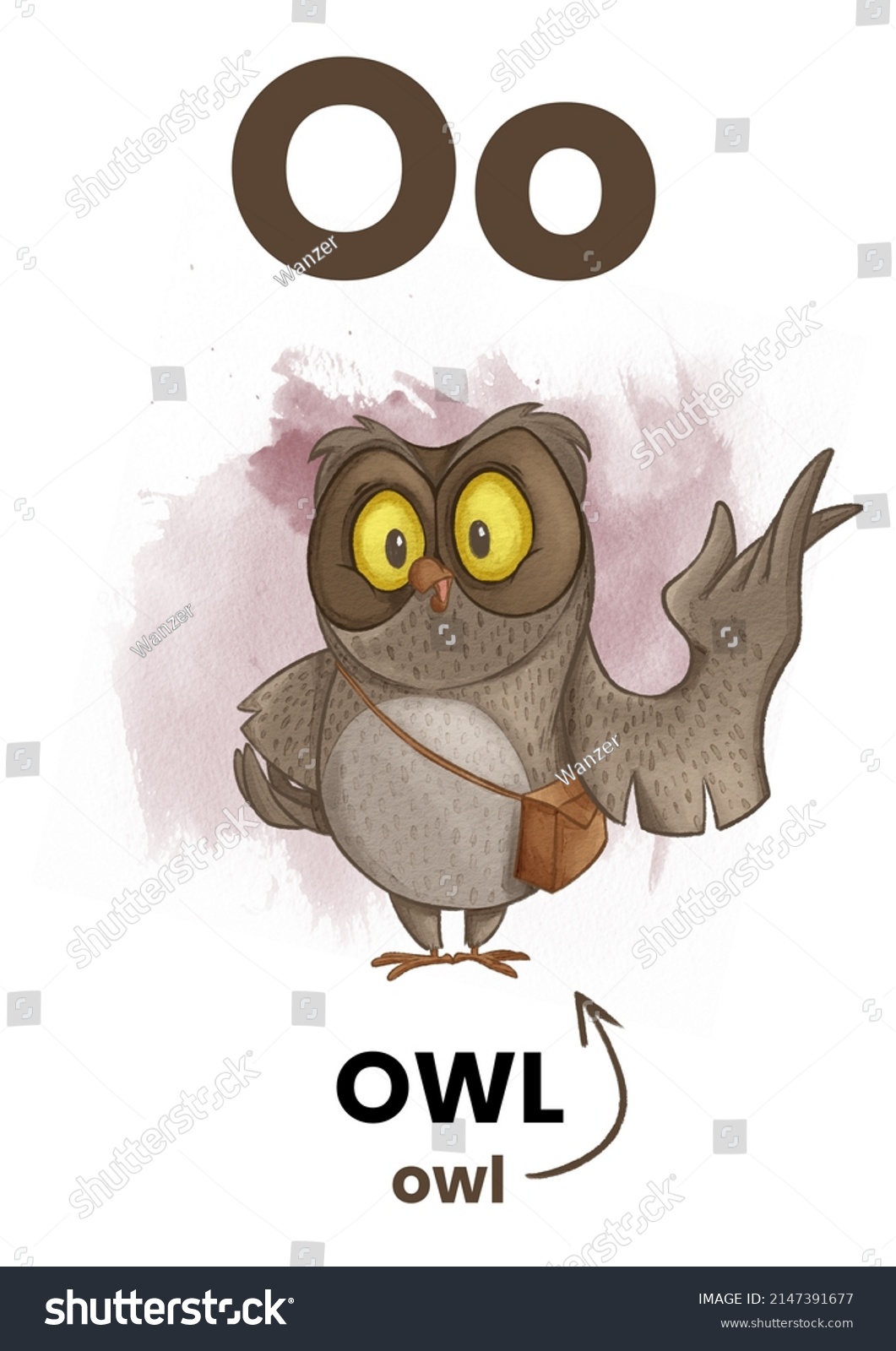 O Letter Animal Flashcard Owl Character Stock Illustration 2147391677 ...