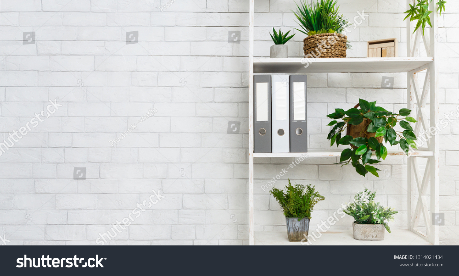 Office Bookshelf Plants Folders Over White Stock Photo 1314021434 ...