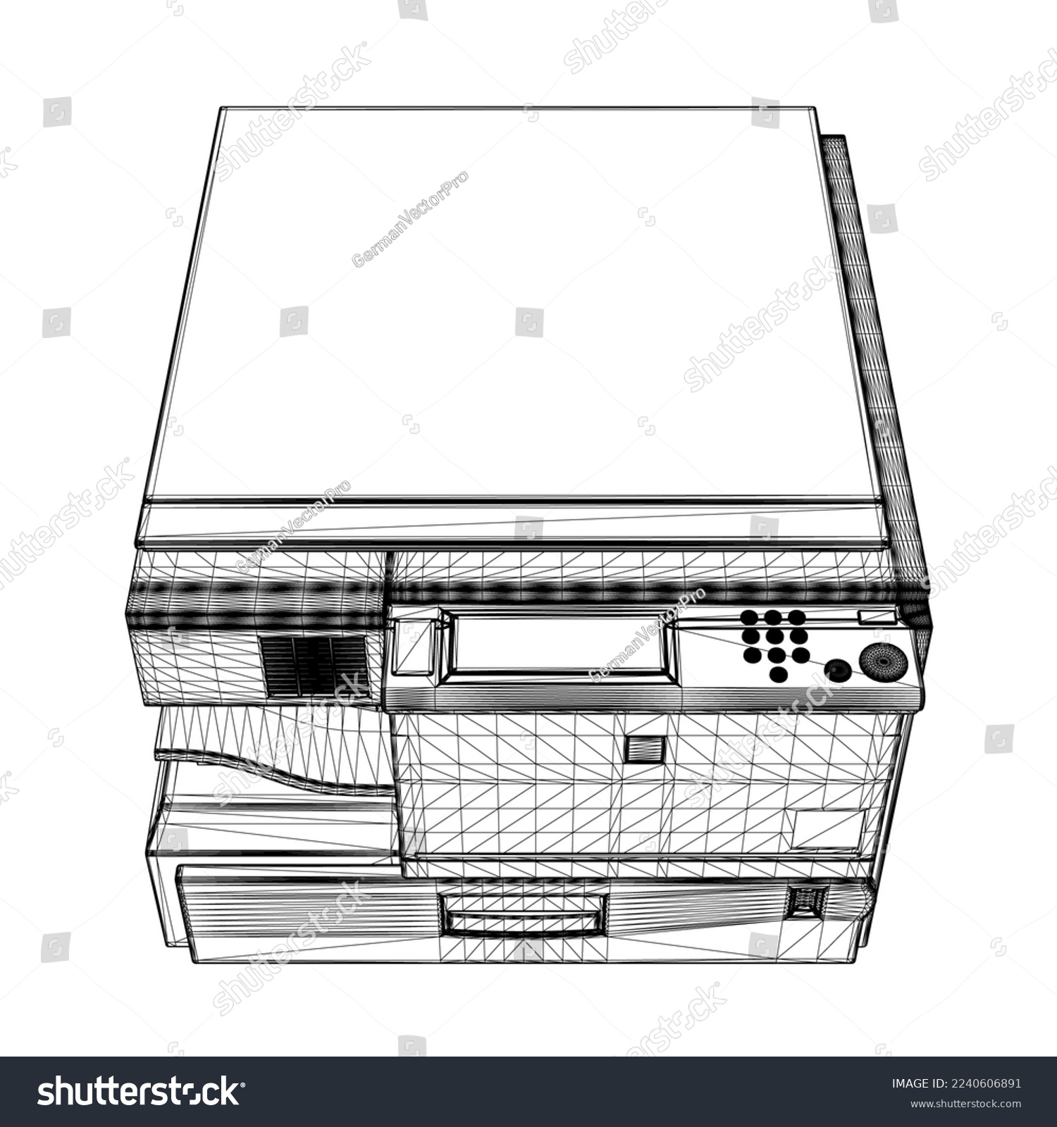 recommend clip art: Office copier wireframe from black lines isolated on white background. Front view. 3D illustration