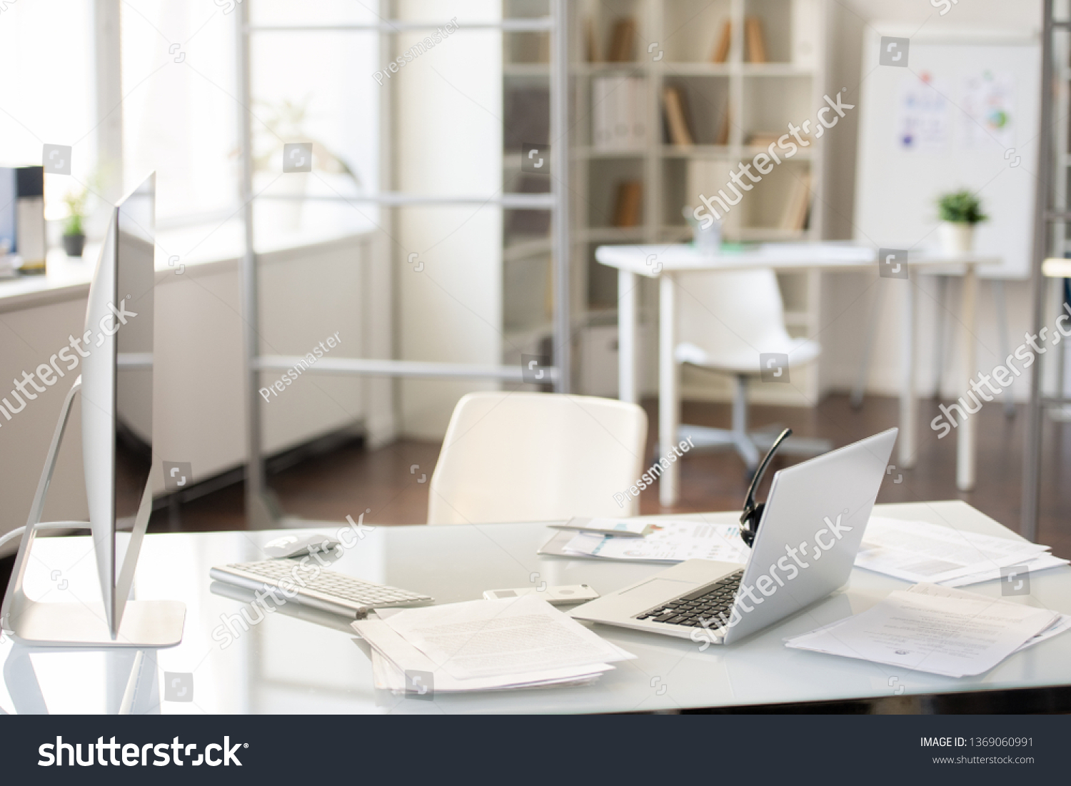 Office Desk Two Computers On Table Stock Photo Edit Now 1369060991