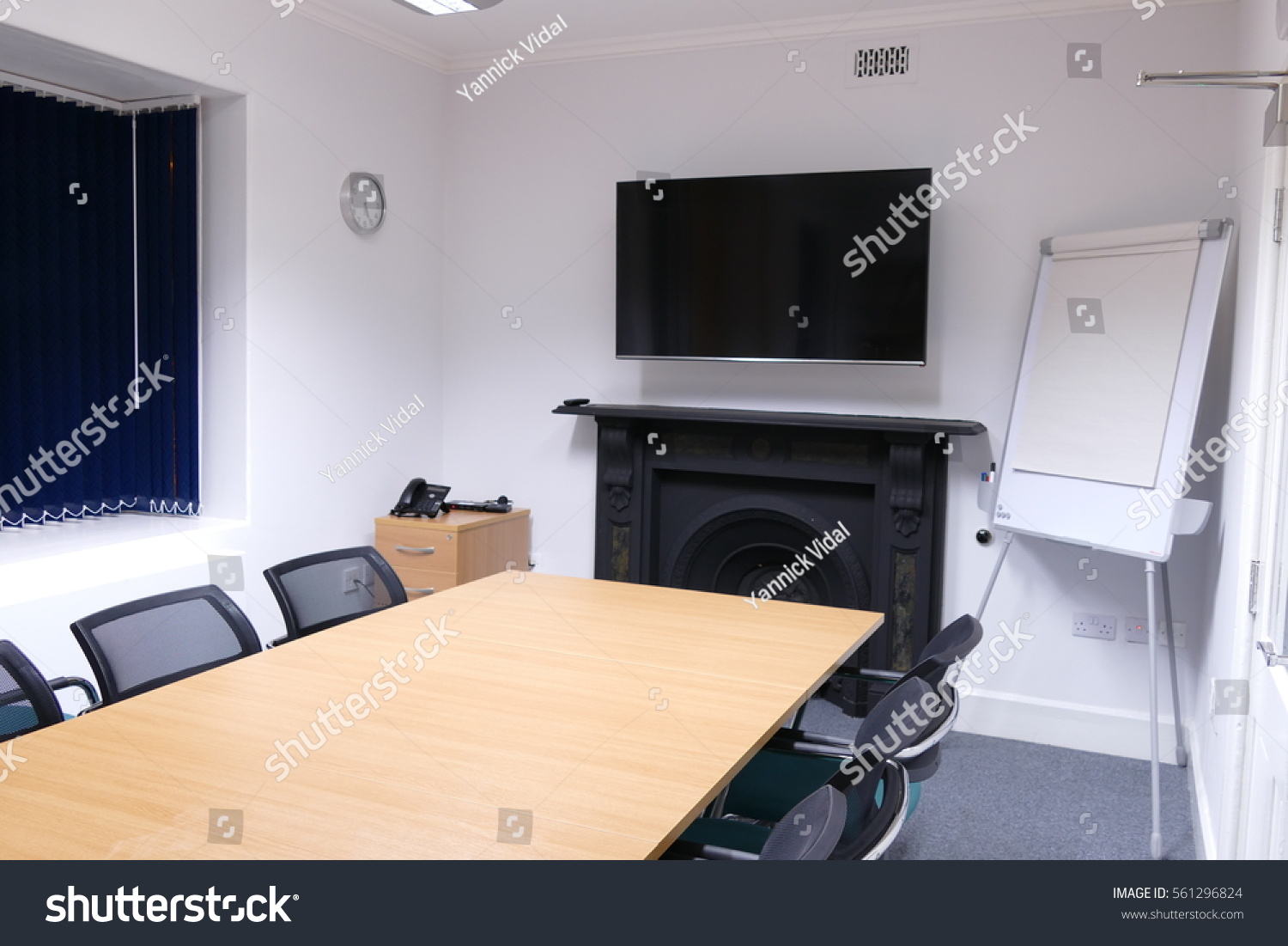 Office Space Tv Screen Wooden Table Royalty Free Stock Image