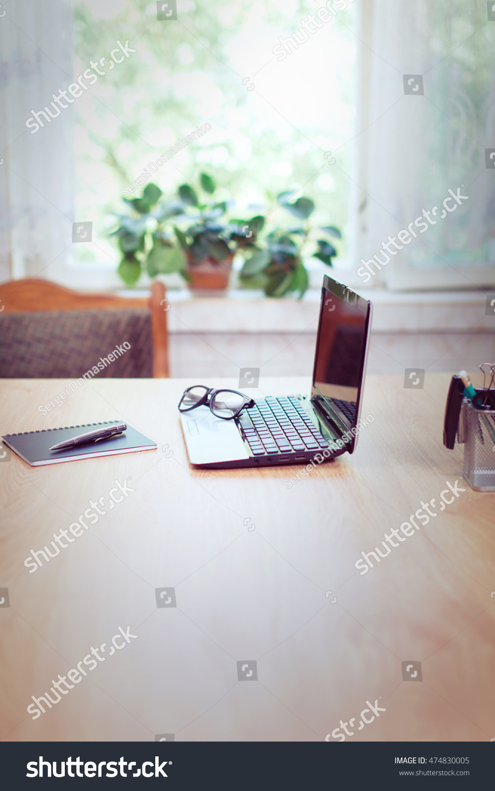 Office Table Computer Notepad Thumb Drive Stock Photo Edit Now