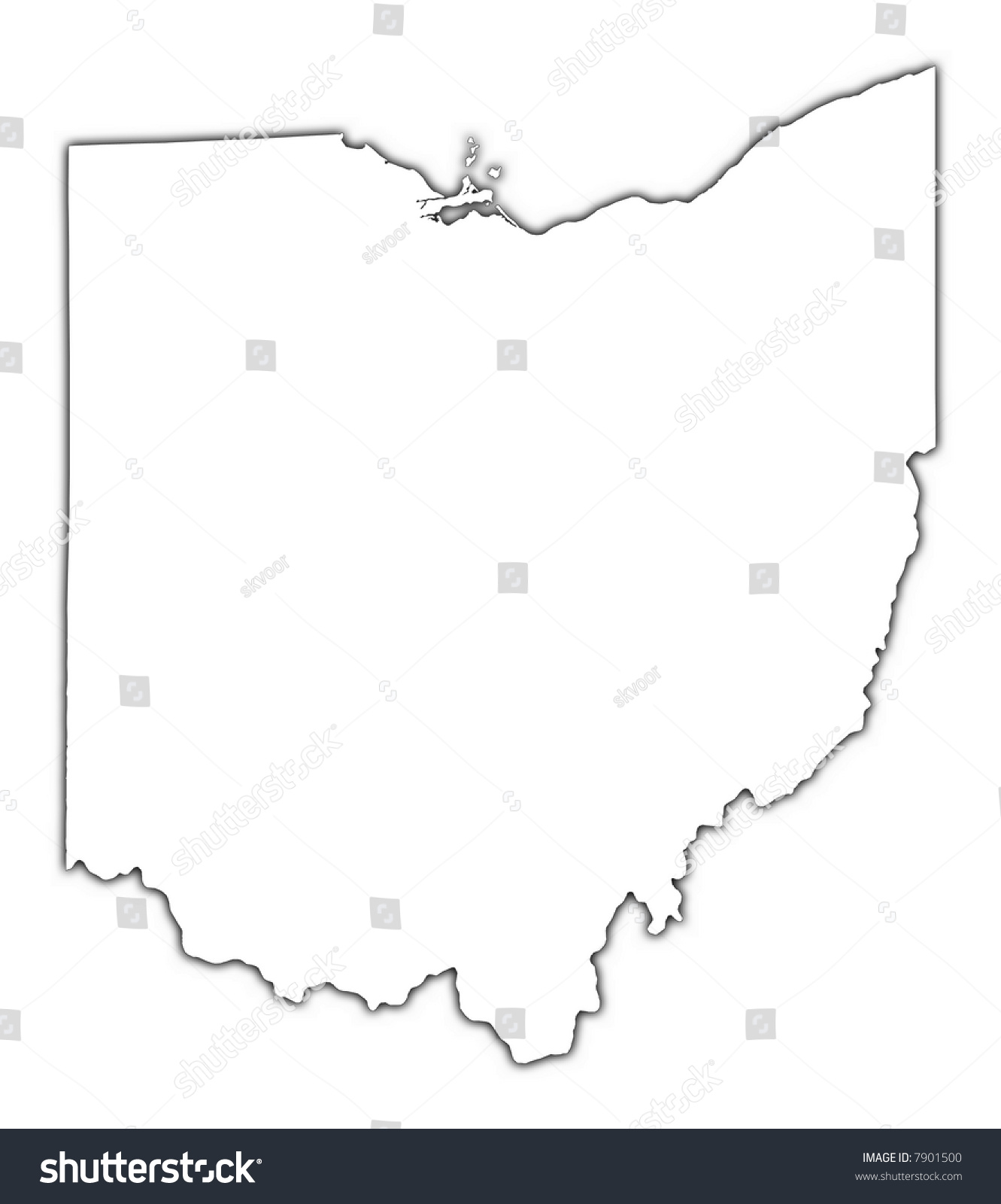 Ohio (Usa) Outline Map With Shadow. Detailed, Mercator Projection ...