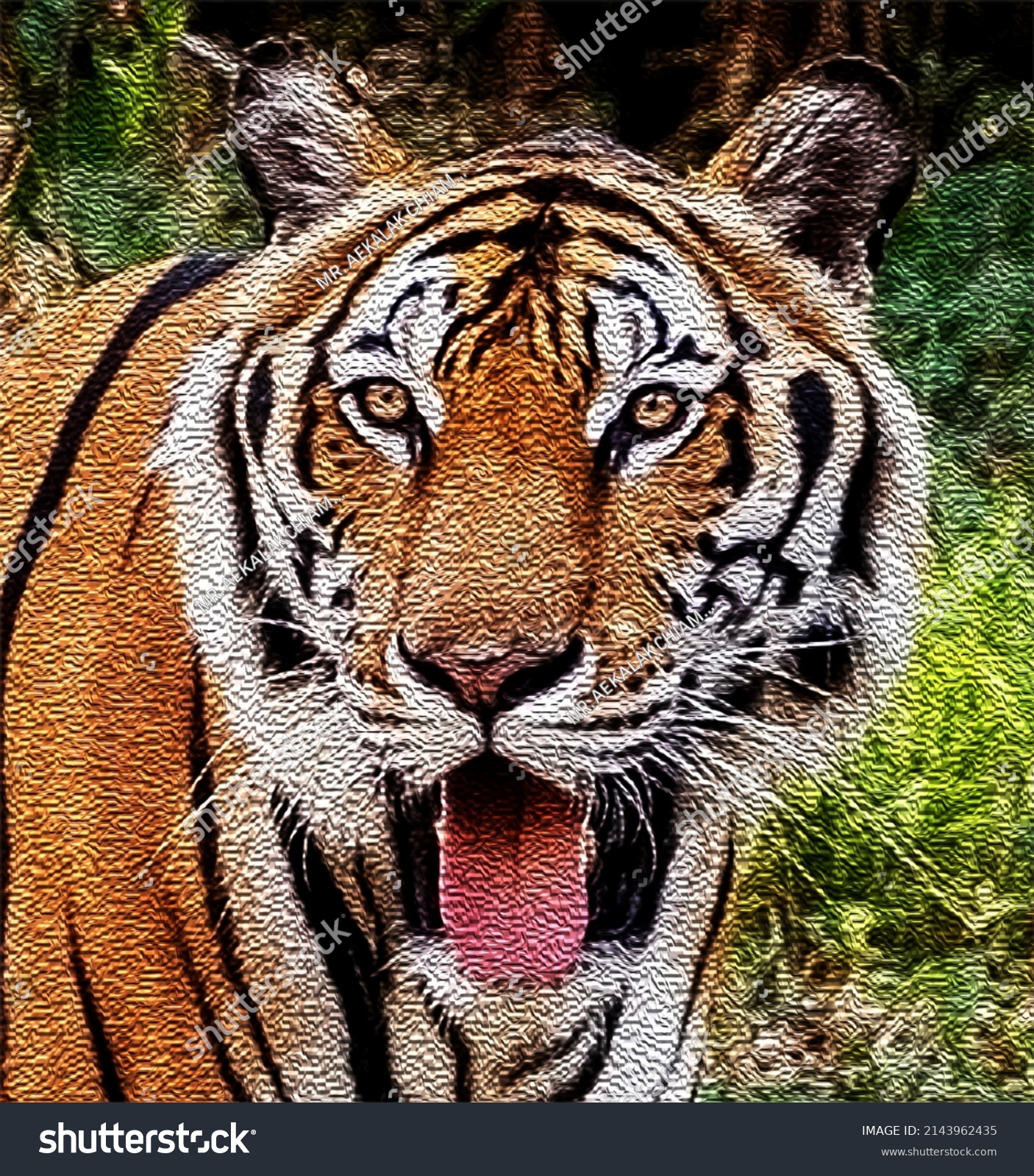 Oil Paint Face Bengal Tiger Close Stock Illustration 2143962435 ...