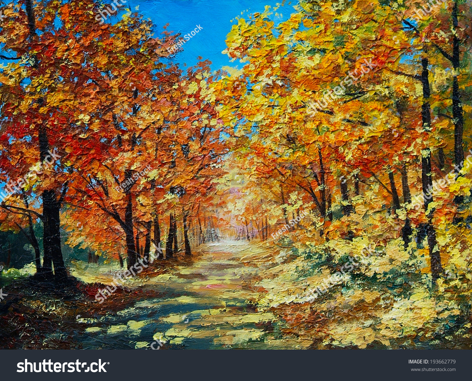 Oil Painting Landscape Autumn Forest Bright Stock Illustration ...