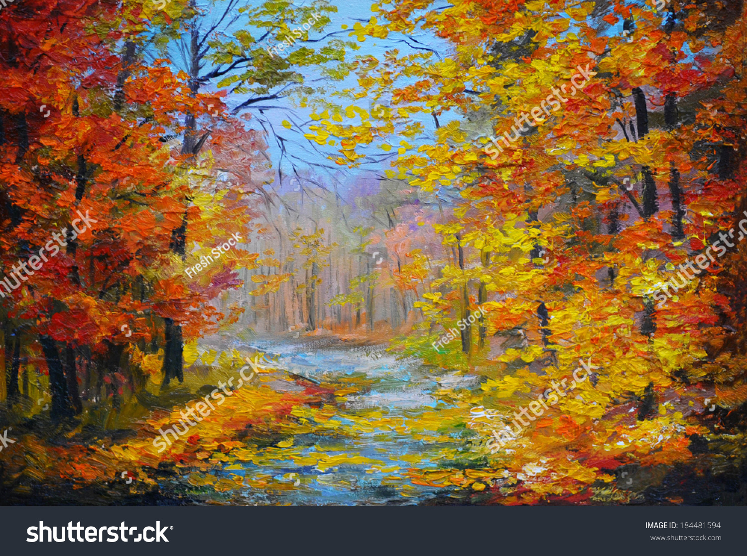 Oil Painting Landscape Colorful Autumn Forest Stock Illustration ...