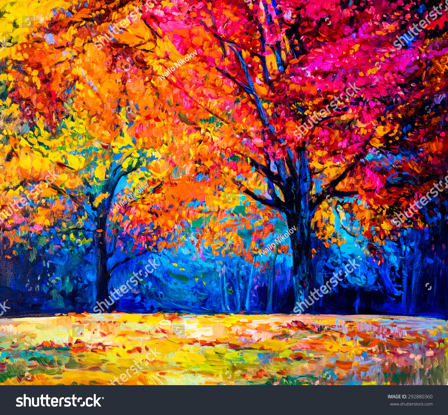 Oil Painting Landscape Colorful Autumn Trees Stock Illustration 292880360