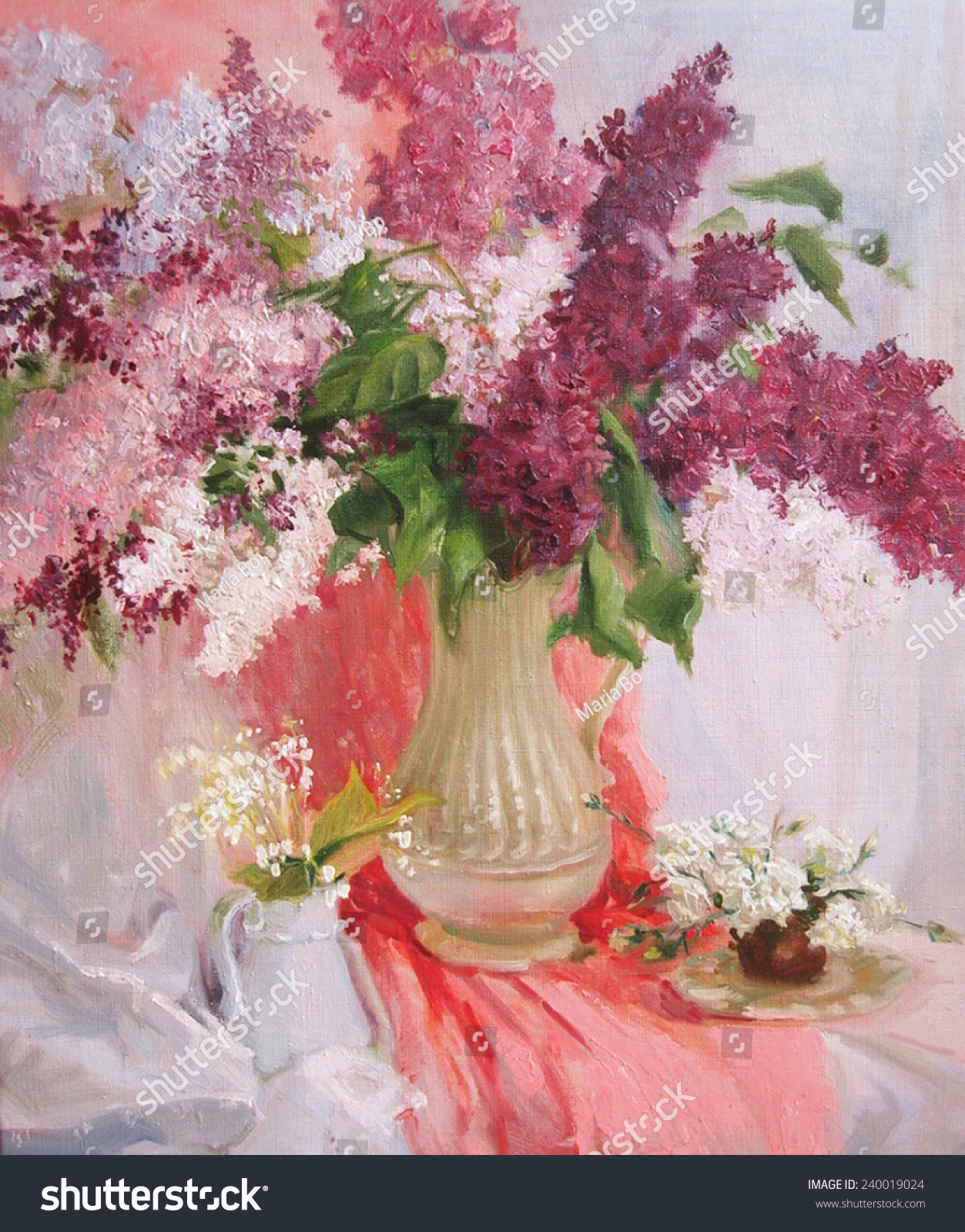 Oil Painting Lilacs Vase Bouquet Stock Illustration 240019024 ...