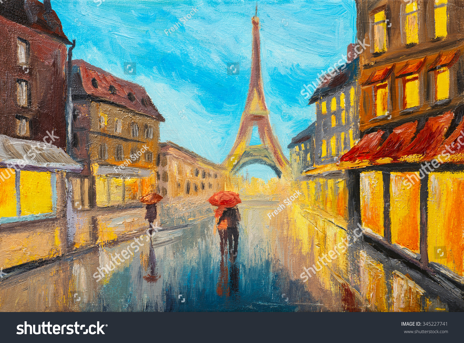 Oil Painting Eiffel Tower France Stock Illustration 345227741 ...