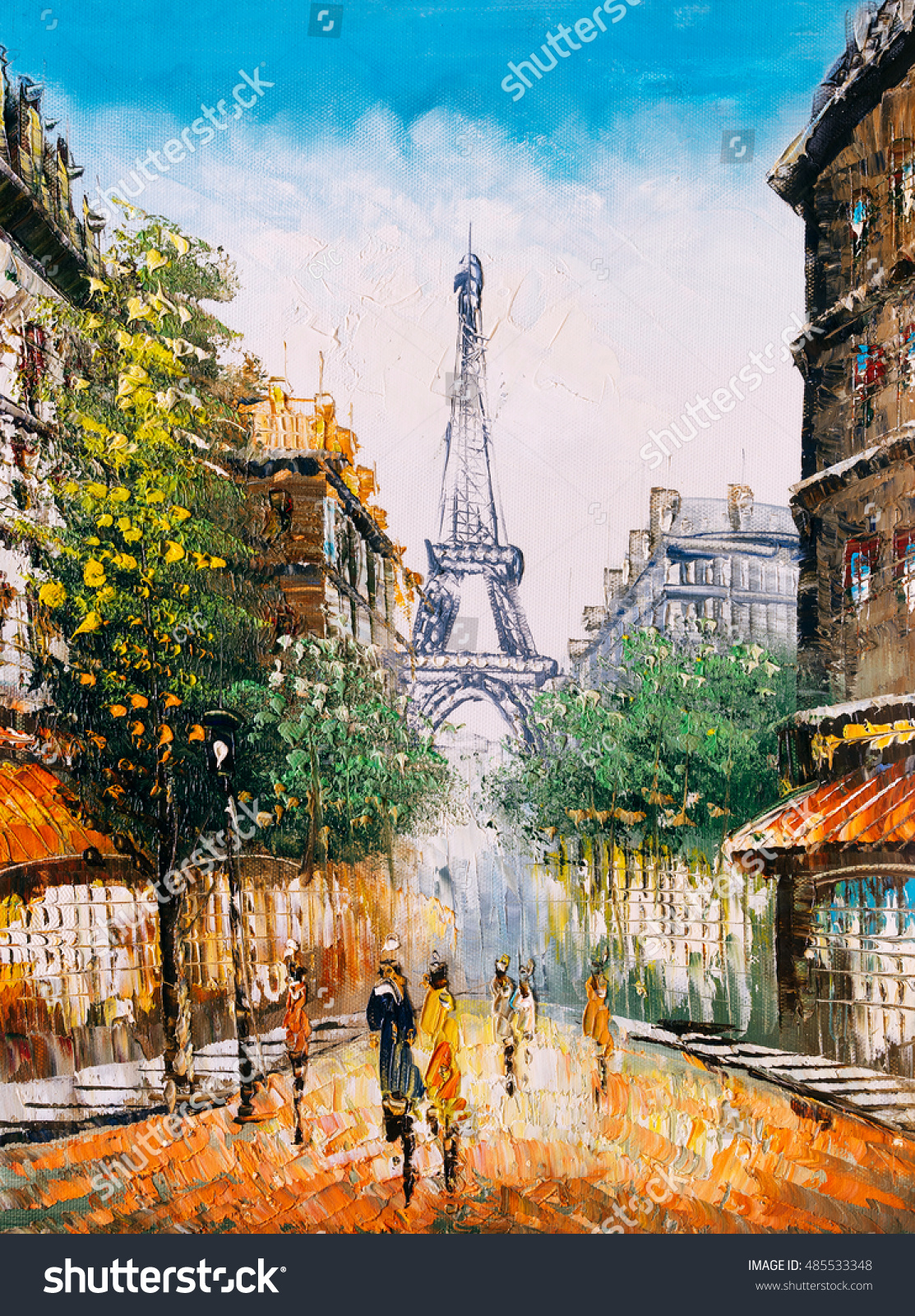 Oil Painting - Street View Of Paris Stock Photo 485533348 : Shutterstock