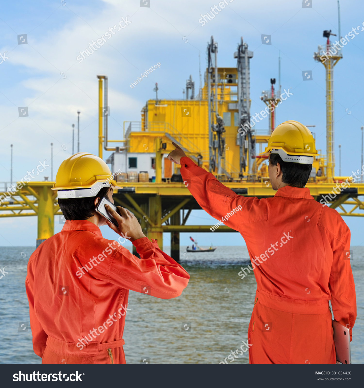 Oil Workers Orange Uniform Helmet On Stock Photo 381634420 | Shutterstock