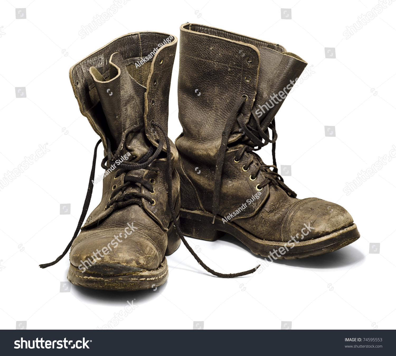 Old And Dirty Military Boots Isolated On White Background Stock Photo ...